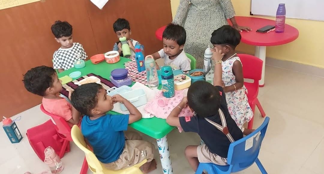 Happy children playing with blocks at Mindmap Preschool